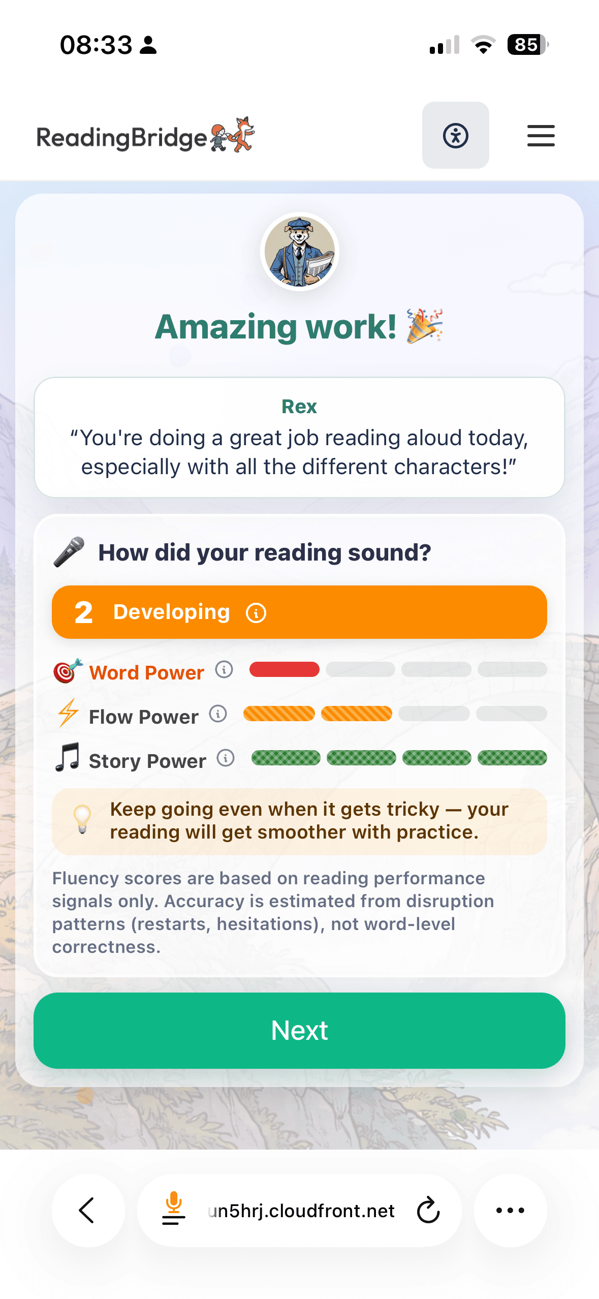 Pupil reading feedback